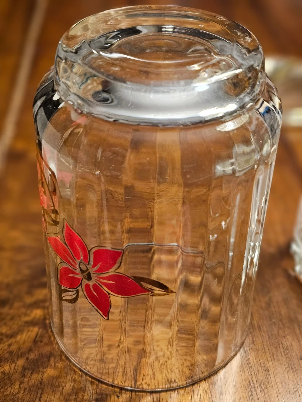 Vintage Poinsetta Ice Bucket And Drinking Glasses Set Of 4 Red Gold Retro